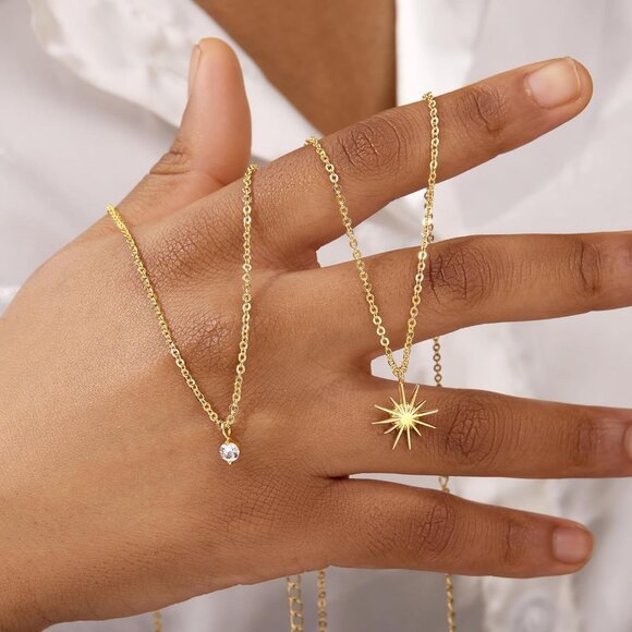 18 Sun Star Cross CZ Necklaces Women's Plated Dainty Silver Small Cross Pendant - Picture 5 of 8